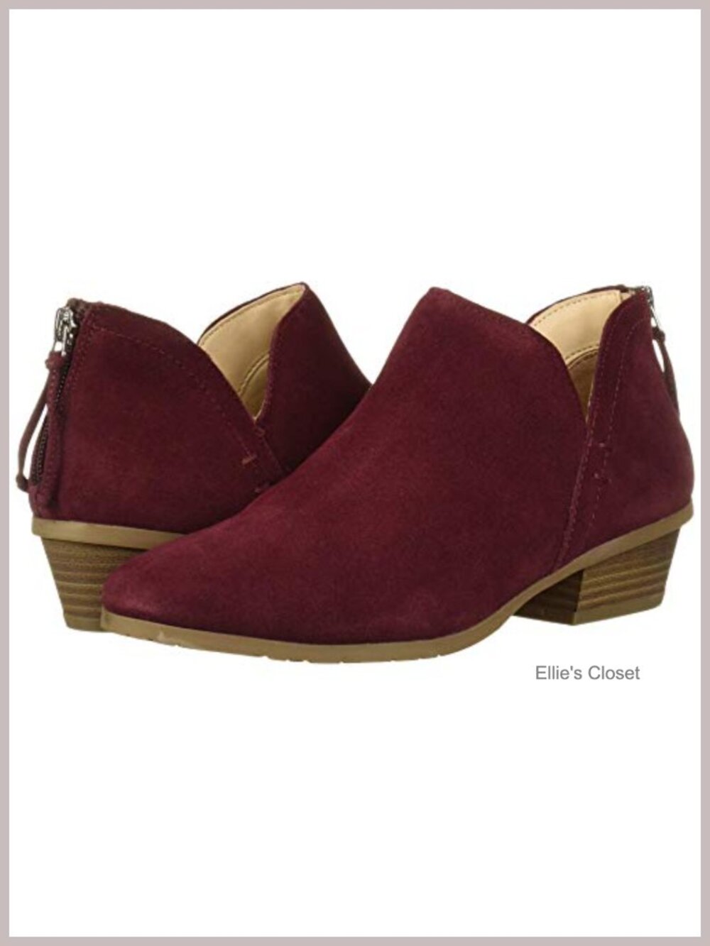 Suede Ankle Bootie Almond Toe Block Heel Back Zip